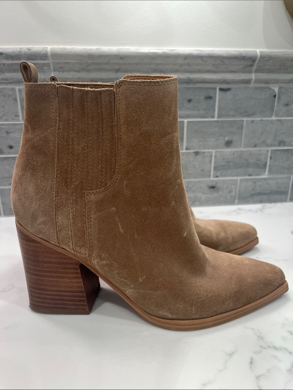 Marc Fisher Suede Ankle Booties in Tan